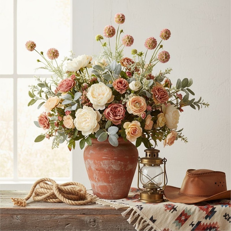 Artificial Scabiosa Flower Stems Pink Green Faux Wildflower Cottage Floral Fille gallery