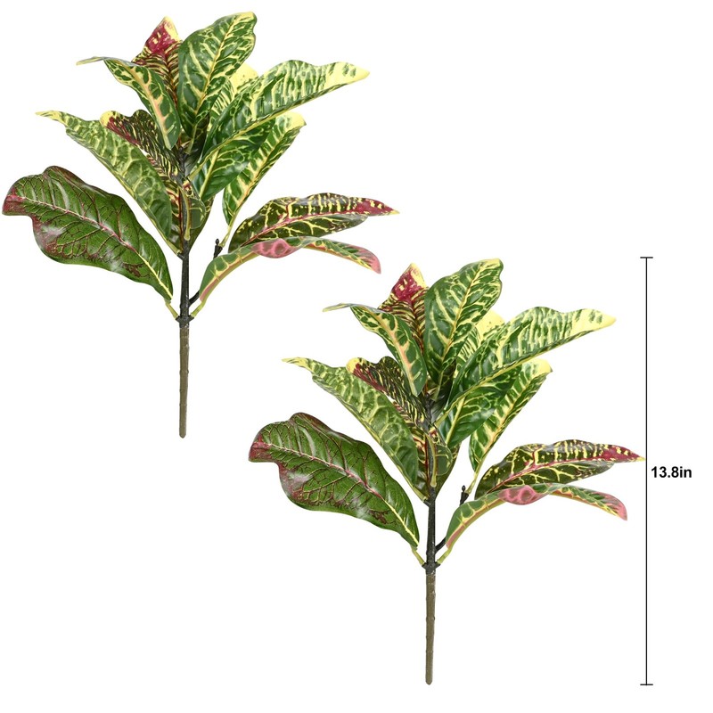 Artificial Croton Plant Leaf Branches Lifelike Tropical Houseplant Bush Stems... gallery