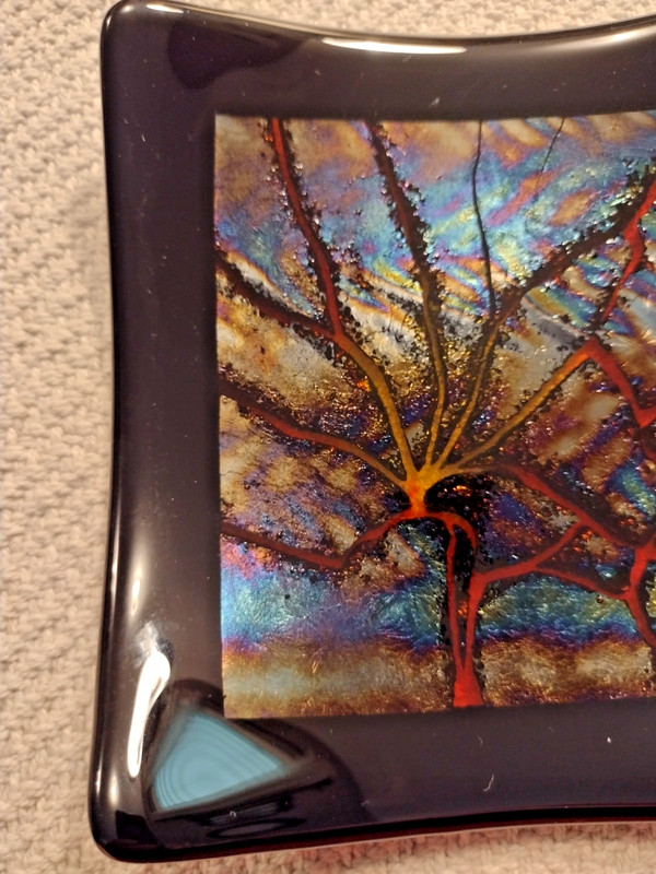 Art Glass Modern Iridescent Fused Decorative Glass 6" X 6" Square Dish gallery
