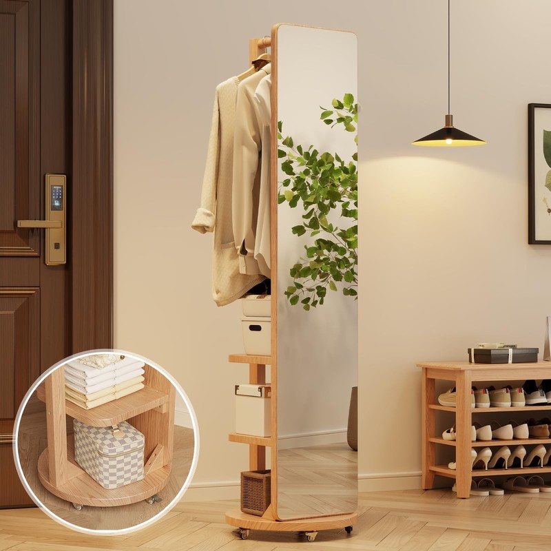 Full Length Mirror Coat Rack Solid Wood Floor Mirror 66"x12" Full Length Mirr... gallery