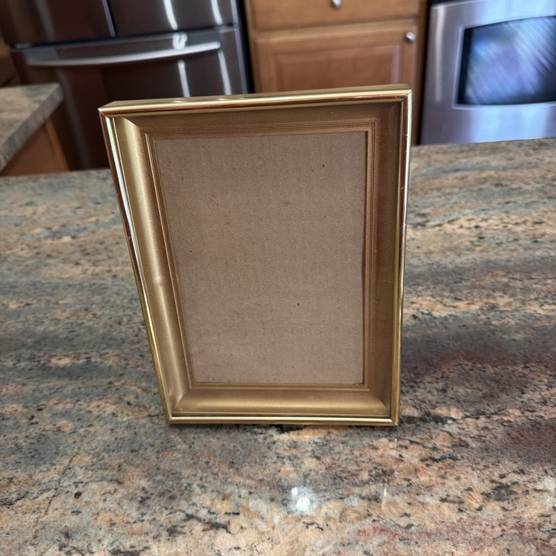 Vintage Gold Metal Freestanding Photo Frame 5 x 6 in Polished Glass Portrait