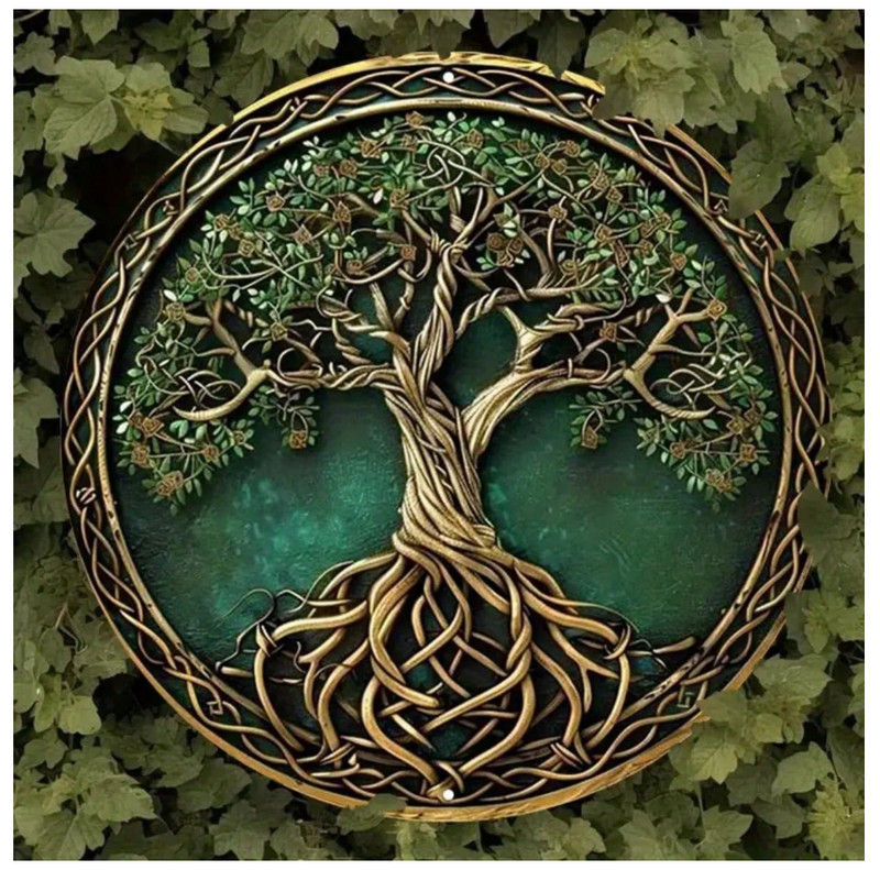 Celtic Tree Of Life Flat Metal Round Sign, Size: 19.81x19.81cm, Vintage Metal Wa gallery