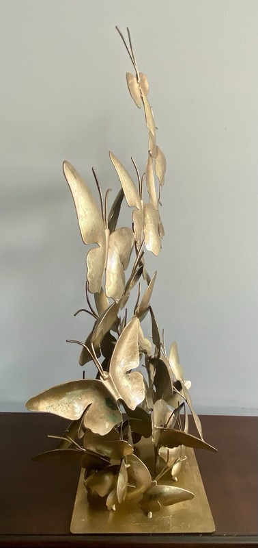 Large Metal 3D BUTTERFLIES IN FLIGHT Tabletop Sculpture W/ Distressed Gold/Brass gallery