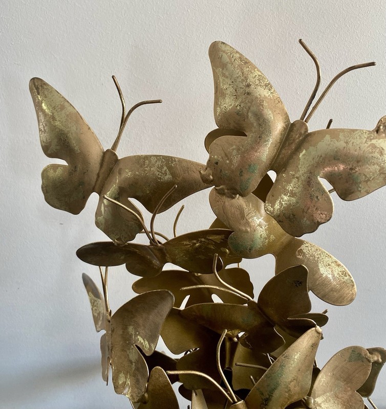 Large Metal 3D BUTTERFLIES IN FLIGHT Tabletop Sculpture W/ Distressed Gold/Brass gallery