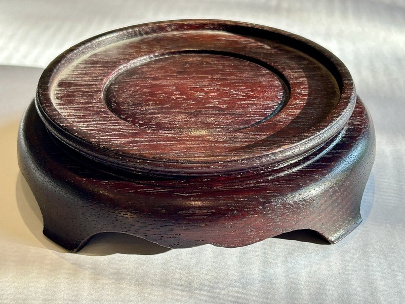 Chinese Hardwood Carved Wood Pottery/Glass Stand Late 90’s Vintage 4” ID gallery