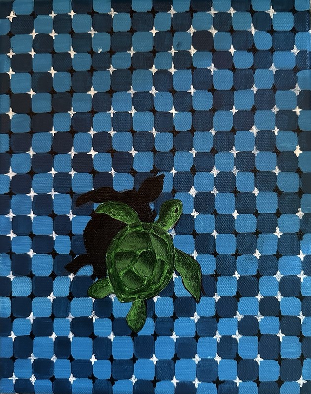 Optical Illusion Sea Turtle Acrylic Painting 10×8 inches