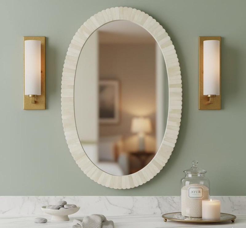 Oval Bone Inlay Mirror | Handcrafted Wall Mirror | Bohemian Home Décor