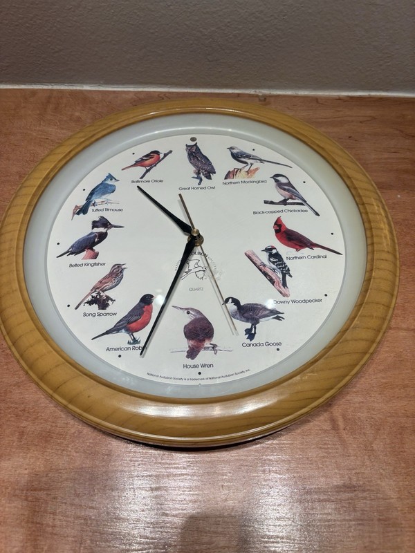 National Audubon Society Vintage 1990's Singing Bird Watcher Analog Clock Tested