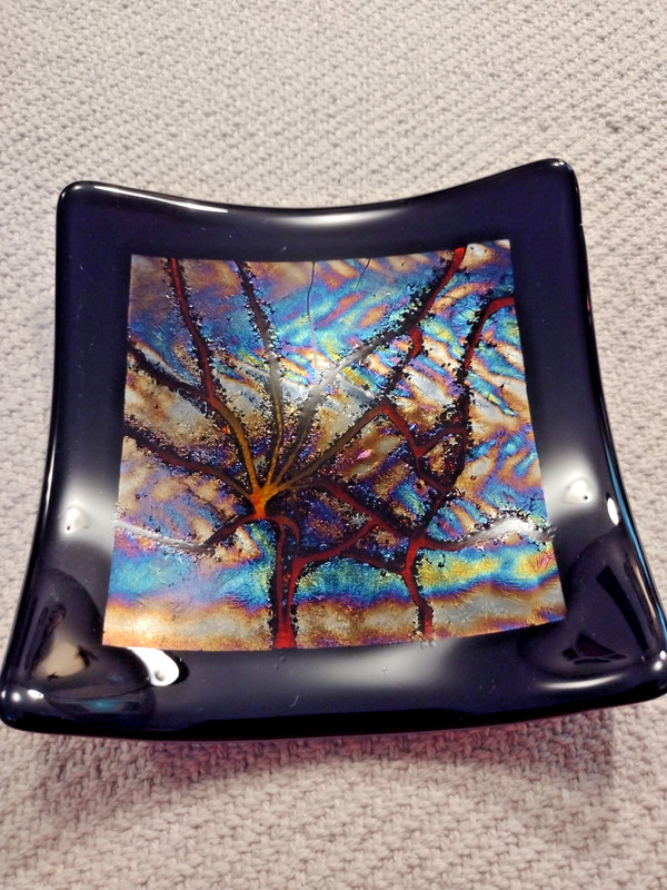 Art Glass Modern Iridescent Fused Decorative Glass 6" X 6" Square Dish gallery