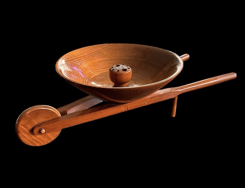 Vintage Tabletop Wheelbarrow Fruit Nut Trinket Key Bowl Wood Handmade 16”