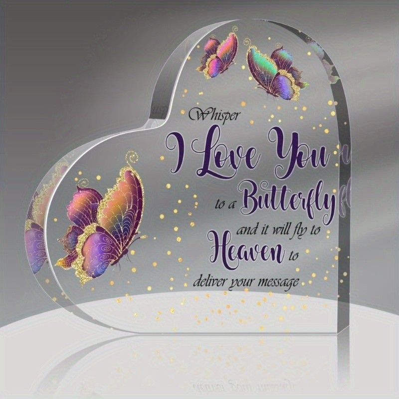 Heart Acrylic Plaque Iridescent Purple Gold Butterfly Heaven Memorial Table Gift