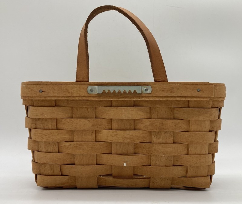 Longaberger Hanging Hand Woven Basket Leather Handle Mail Letter Medium 9" X 5” gallery