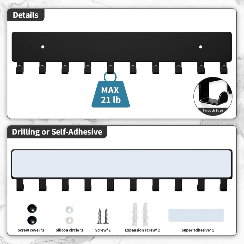 Key Holder for Wall, Key Hooks with 10 Hooks Wall Mounted Key Holder for Hallway gallery