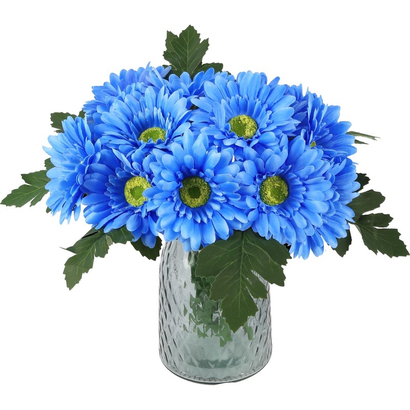 2 Bundles Artificial Gerbera Daisy Flowers 14 Heads Blue Fake Daisy with Stem…