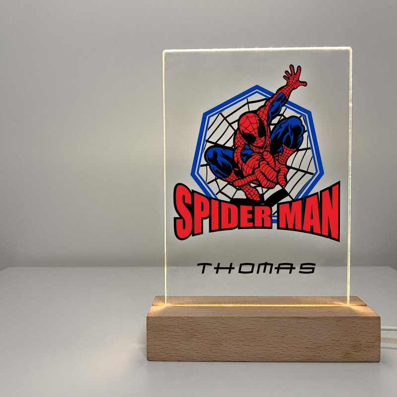 Spider Man Hero Spiderman Wood Base Night Light Up Lamp LED Boys Room Decor Gift gallery