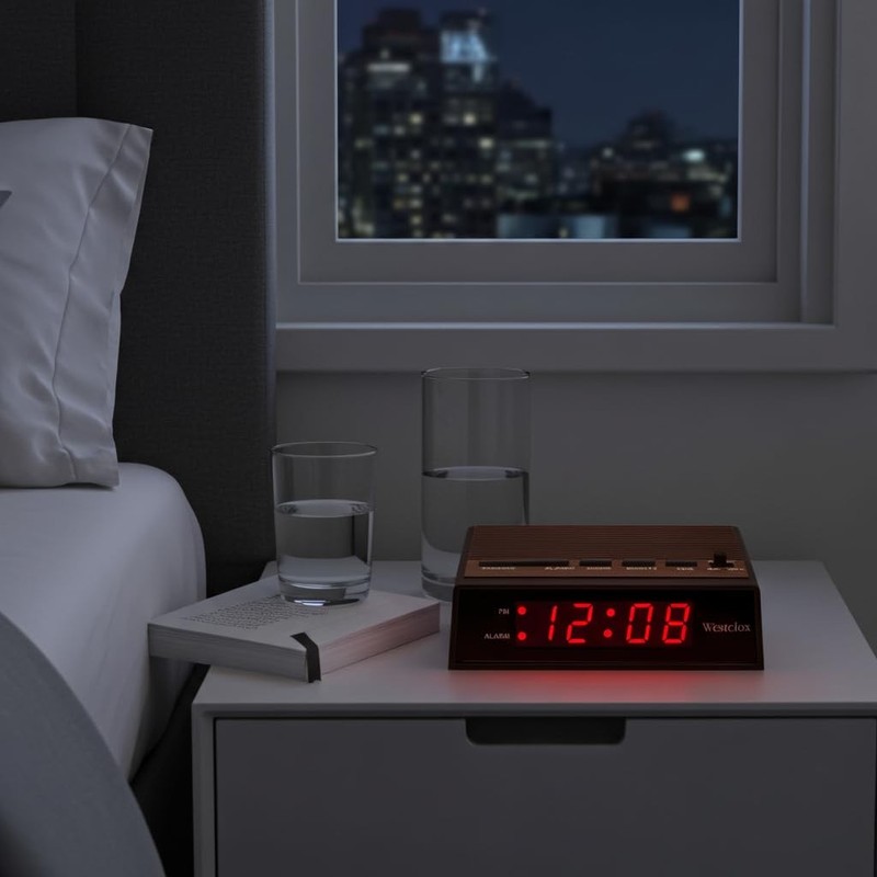Retro Wood Style Small Night Table Alarm Clock with Red LED Display, 9-Minute... gallery