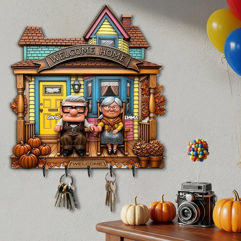 Welcome Old Couple Home Acrylic Key Hanger – Personalized Gifts For Couple