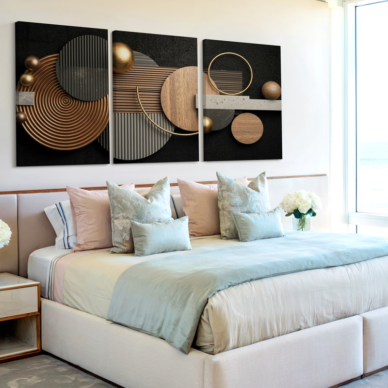 3 Pieces Geometric Abstract Metallic Accents Large Wall Art Canvas Set Of 3
