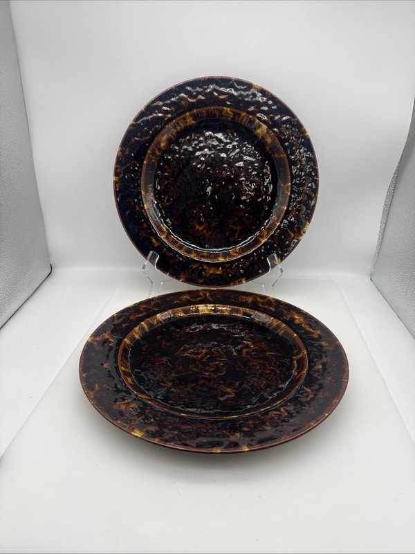 Set Of 2 Tortoise Shell Pattern Decorative Charger Plate Stoneware gallery