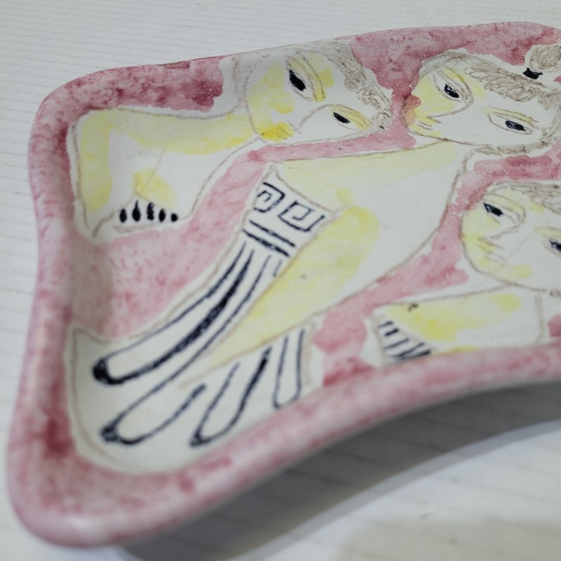 Italian Art Pottery Trinket Dish Figural Women Pink MCM Fantoni Style 9.5" gallery
