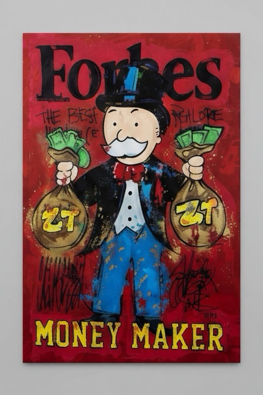 Forbes Money Maker Monopoly Street Art Canvas – Pop Art Wealth Theme, 24 x 36 in