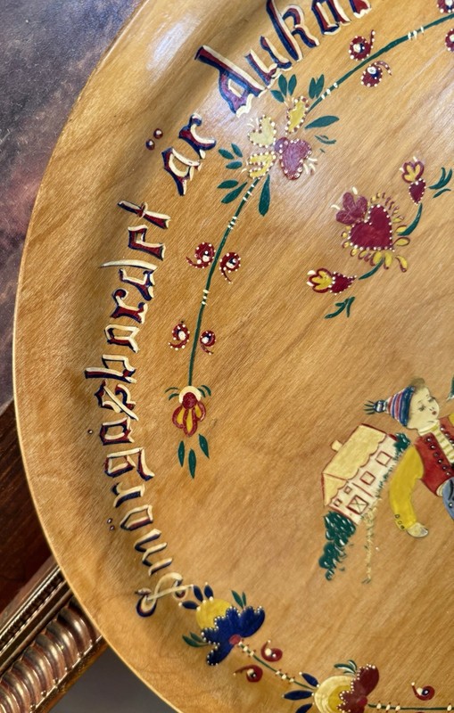 VTG NORWEGIAN HAND PAINTED FOLK ART WALL DECOR ON WOOD THE SMORGASBORG IS READY gallery