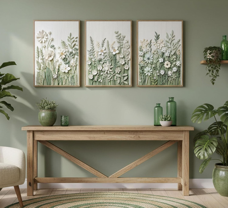 Framed Sage Green Wildflowers Canvas Art Set for Minimalist Home Decor gallery