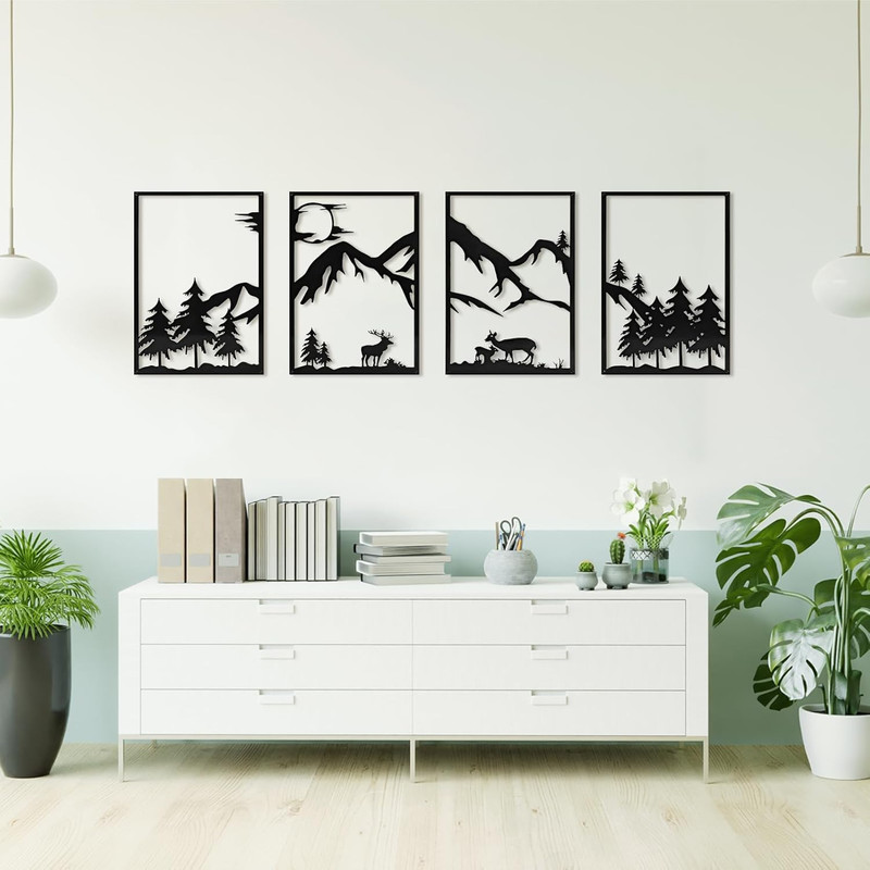 4 Pack Metal Wall Art, Mountain Iron Wall Sculpture, Art Wall Décor for Office, gallery