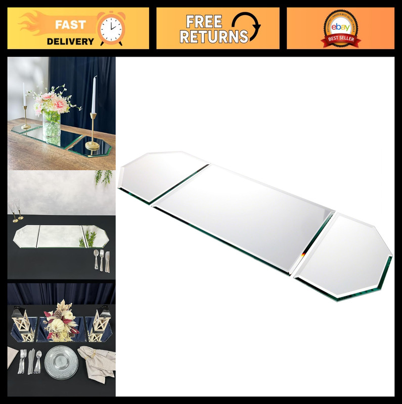 36" x 12" Beveled Glass Mirror Runner Set - 5mm Thick, Decorative Home Accent