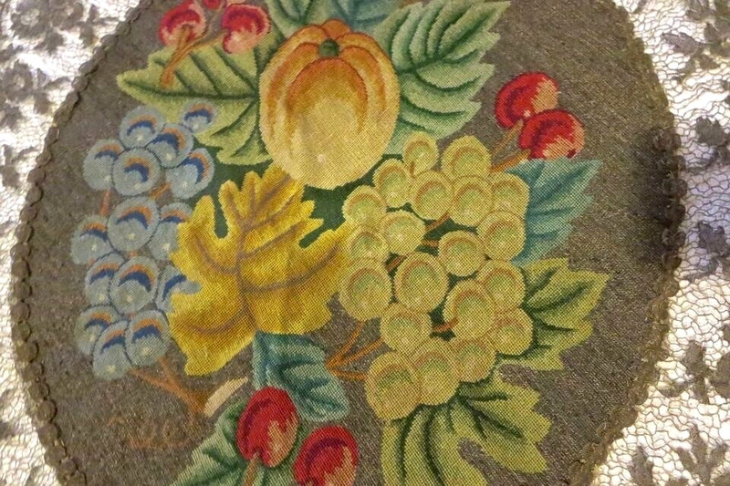 RARE Antique 19th Cen. Tapestry Mixed Lace & Metallic Lace Boudoir Table Cloth gallery