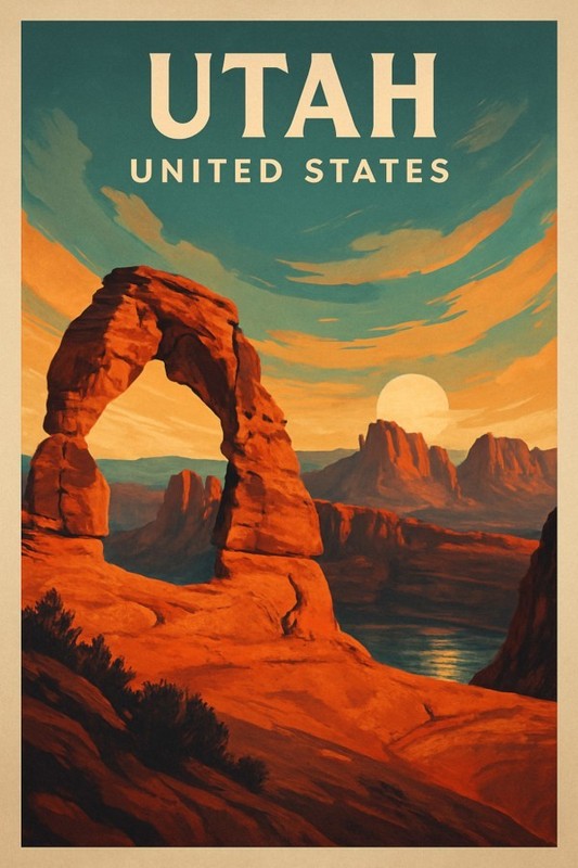 UTAH Retro Poster USA Wall Art Vintage Landscape Print Canvas Home Decor