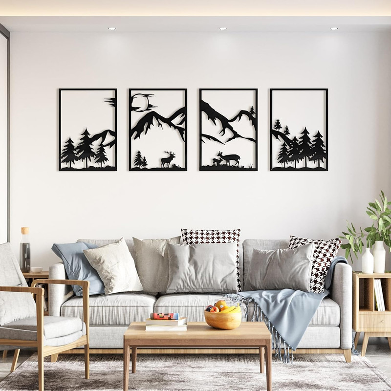 4 Pack Metal Wall Art, Mountain Iron Wall Sculpture, Art Wall Décor for Office, gallery