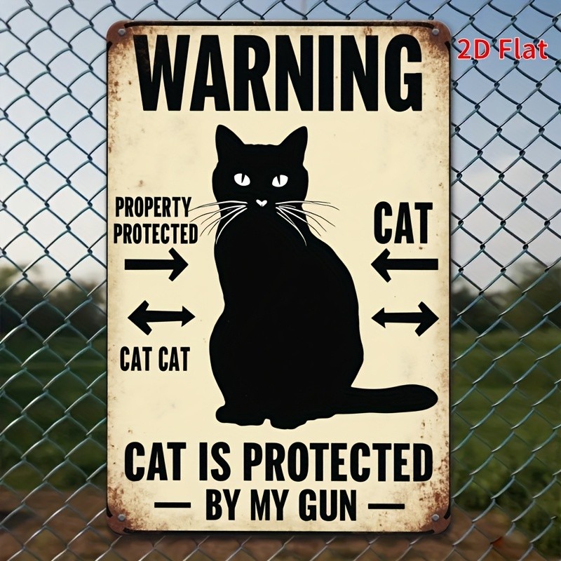 Gun Metal Warning Sign Aluminum Sign 8×12 Funny Cat Protection Iron