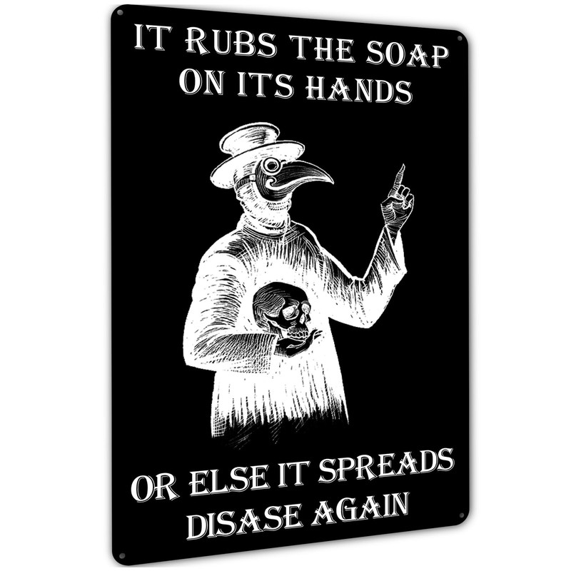 Wash Your Hand Plague Doctor Gothic Decor Wall Decor Guest Art Tin Sign for B…