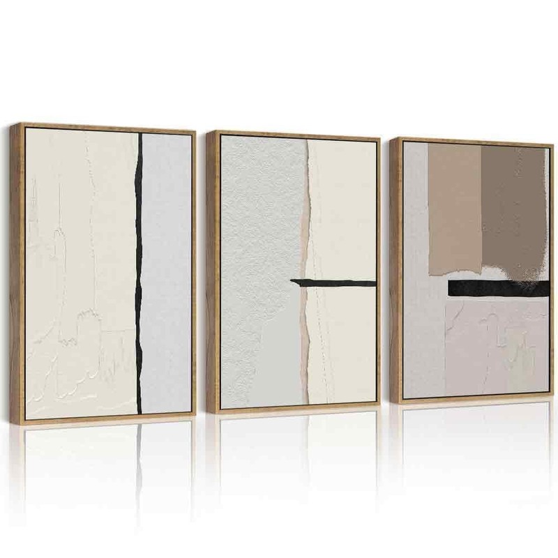 Morden Abstract Wall Art Framed Neutral Beige Mid Century Textured Prints Min…
