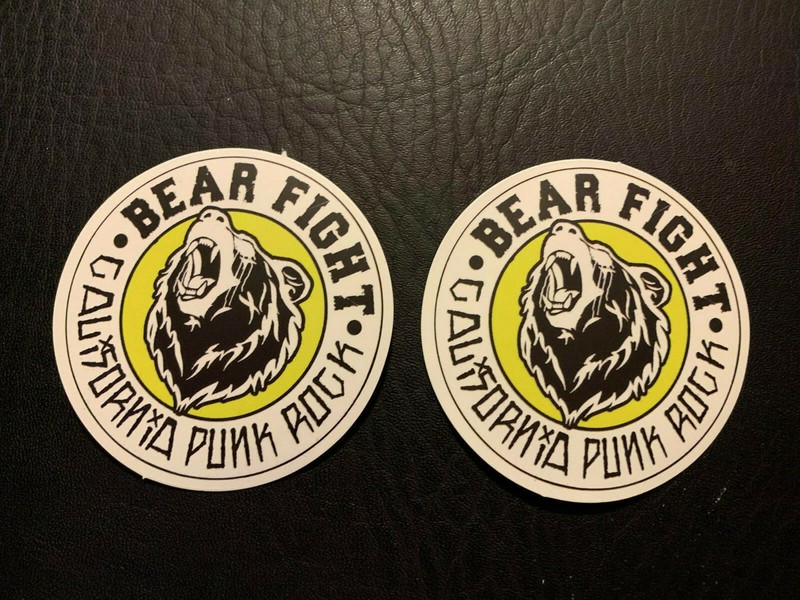 Lot (2) BEAR FIGHT 2 1/2" x 2 1/2" California Punk Rock Logo Stickers FAST! FREE