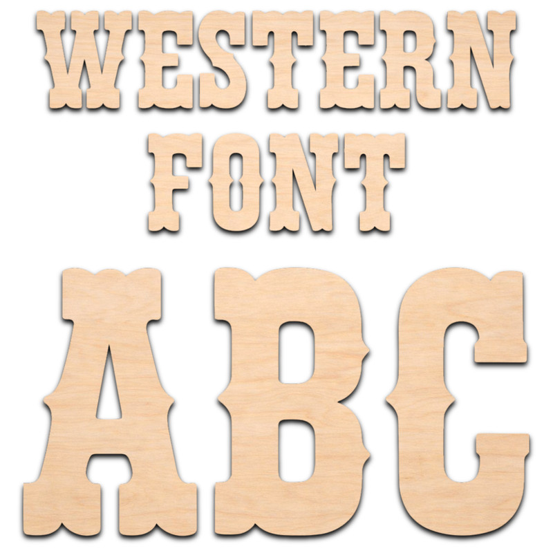 Western Cowboy Wood Letters Numbers Cutout Unfinished Laser Cut 3mm Craft 14″