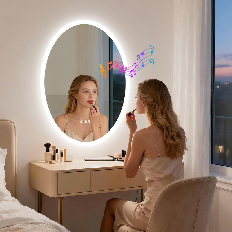 Oval LED Bathroom Bluetooth Mirror Touch Antifog Memory 3 Color Light Adjustable gallery
