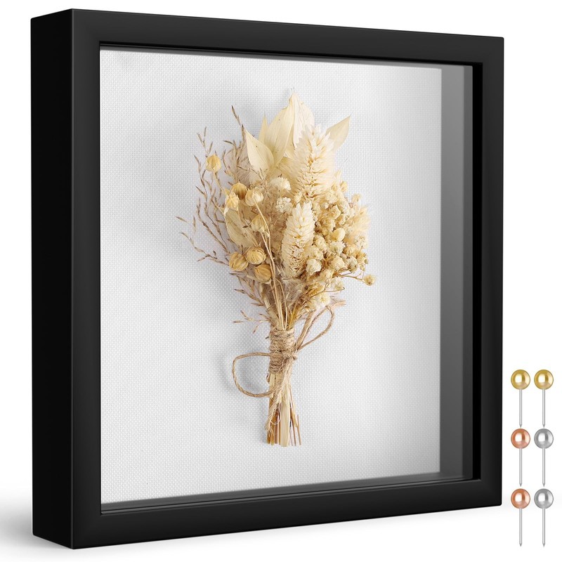 Califortree 8×8 Shadow Box Frame with Soft Linen Back 8×8, Black – Foam