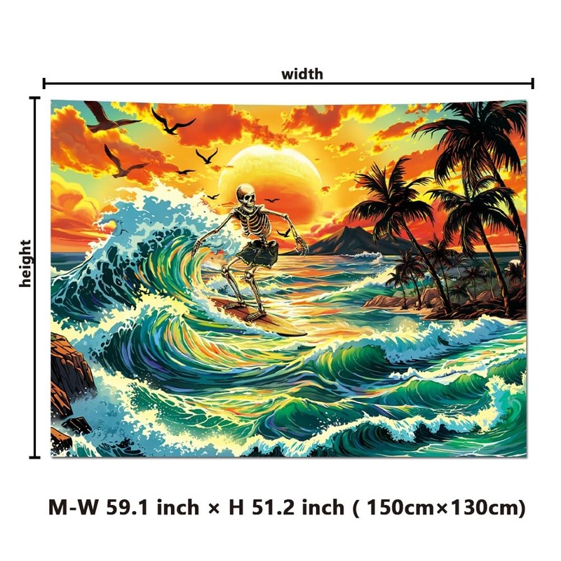 Skull Tapestry Trippy Skeleton Tapestries Hippie Sun Aesthetic Tapestry Surfing gallery