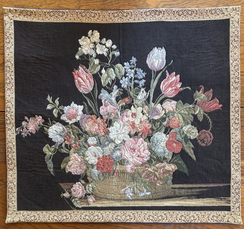 Vintage French Tapestry Wall Hanging Floral 26x24