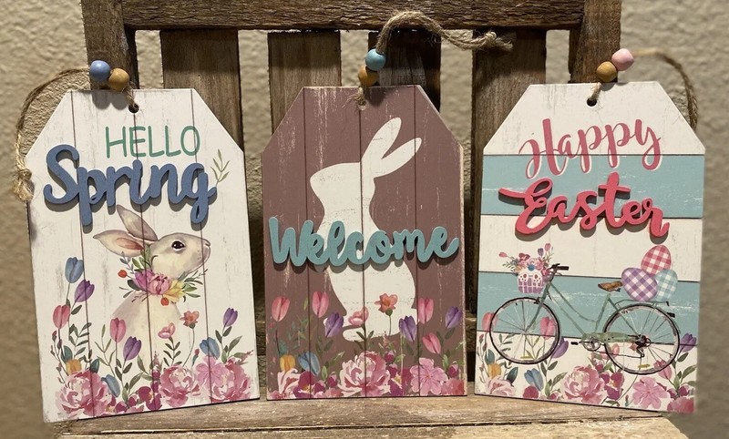 Easter Decor Set Of 3, Hello Spring, Easter Bunny Welcome, Happy Easter Signs
