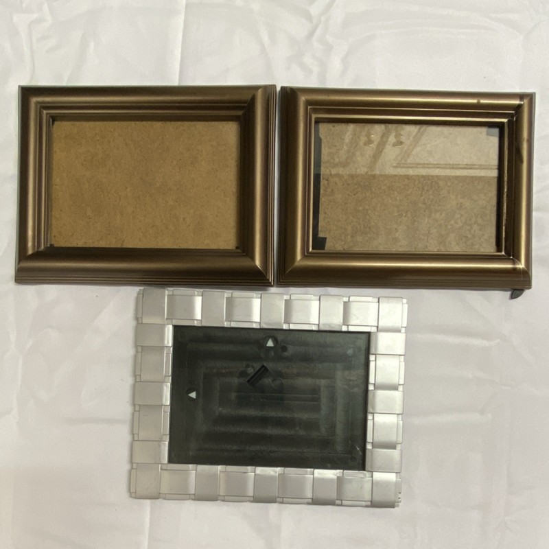 Set of 3 Plastic Gold Silver Black Rectangle Photo Frames 4.5×6.5 Metal Glass