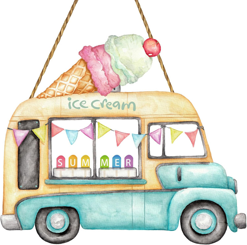 Summer Decor Summer Door Decor Ice Cream Truck Hanging Plaque Colorful Popsicles
