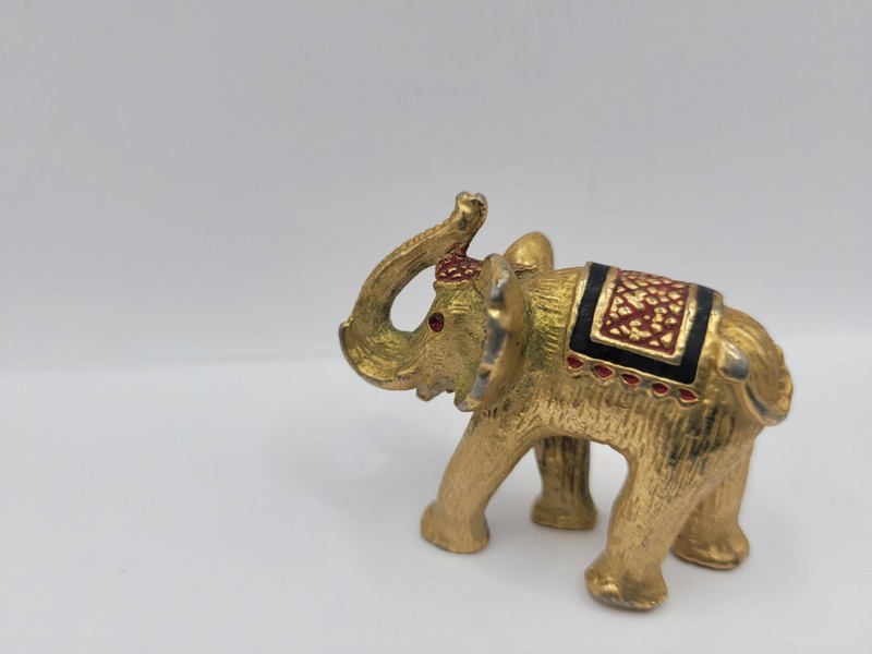 2" Figurine Elephant Gold Tone Paperweight Decor Small Trinket Red Gold gallery
