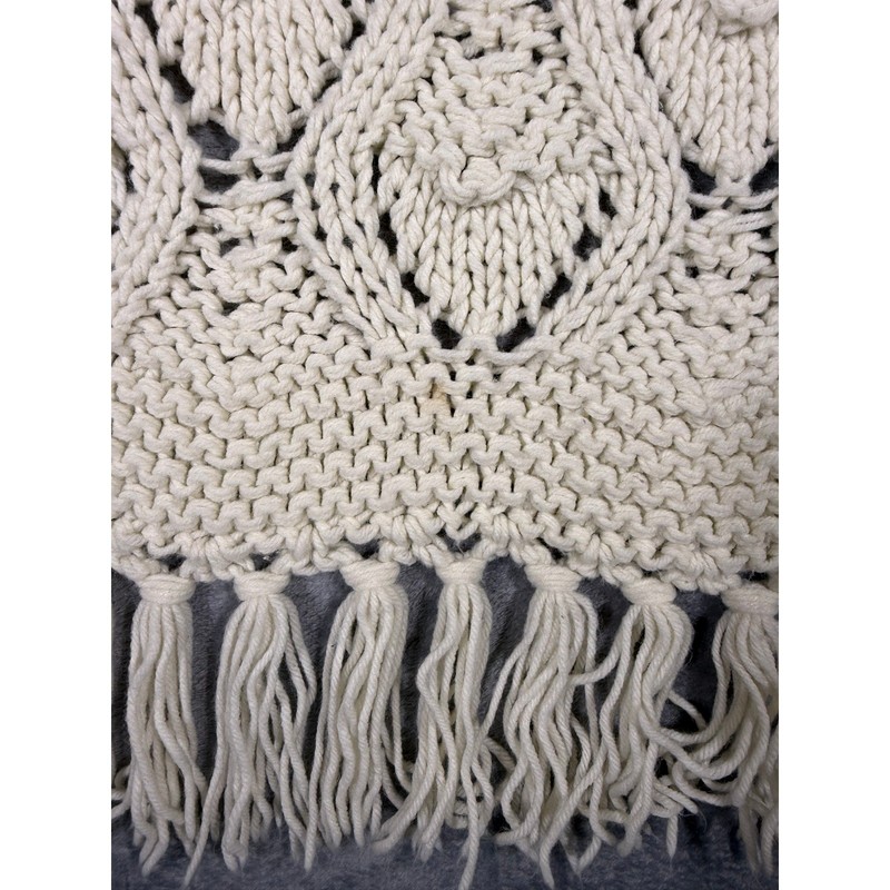 Large Vintage Handmade Granny Knit Crochet Bedspread Boho Ivory Throw 60x72 gallery