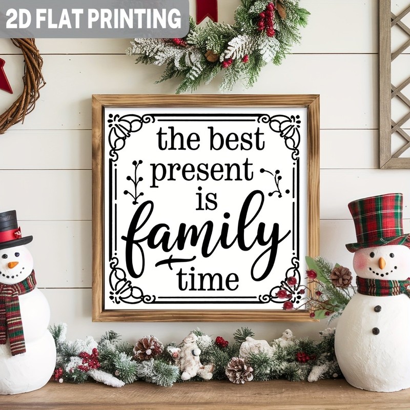 Holiday Family Time Flat Wooden Plaque Backyard Patio Christmas Outdoor Decor