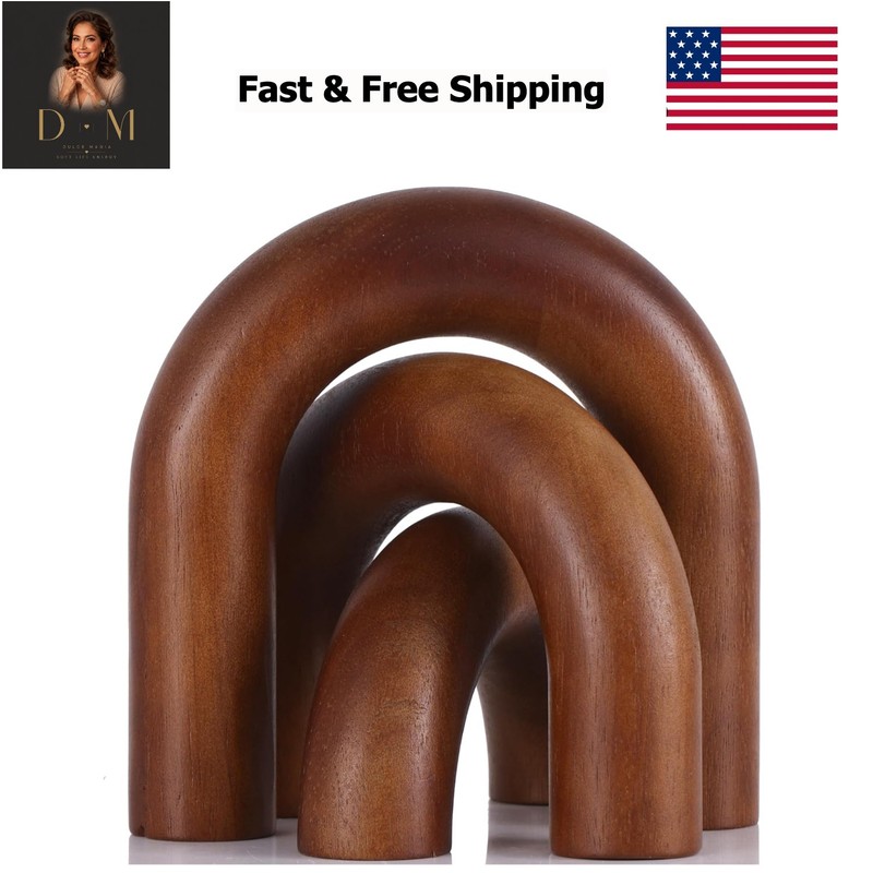 Brown Wood Arch for Coffee Table Decor Items,Wood Statue and Sculpture Set 3,…