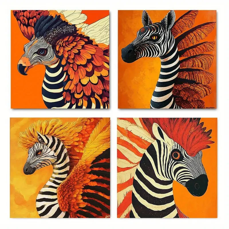 4pcs Abstract Zebra Theme Wall Art Canvas Unframed/Framed