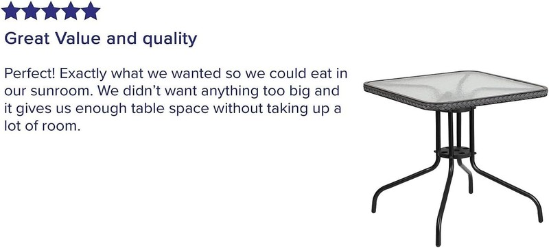Barker 28'' Square Tempered Glass Metal Table with Gray Rattan Edging gallery